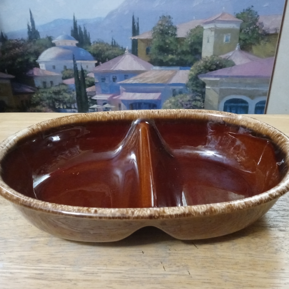 🇺🇸Vintage HULL Brown Drip Oval Divided  Dish & Oval Platter,Made in U.S.A 🍱
